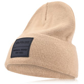 Vintage Havana Beige Beanie for Women & Men | Thick Cuffed Knitted Winter Hat Beanies Unisex Skull Caps| Vintage Logo Patch